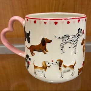 Valentine Dogs Ceramic Pink Heart Handle Coffee Mug Cup NEW